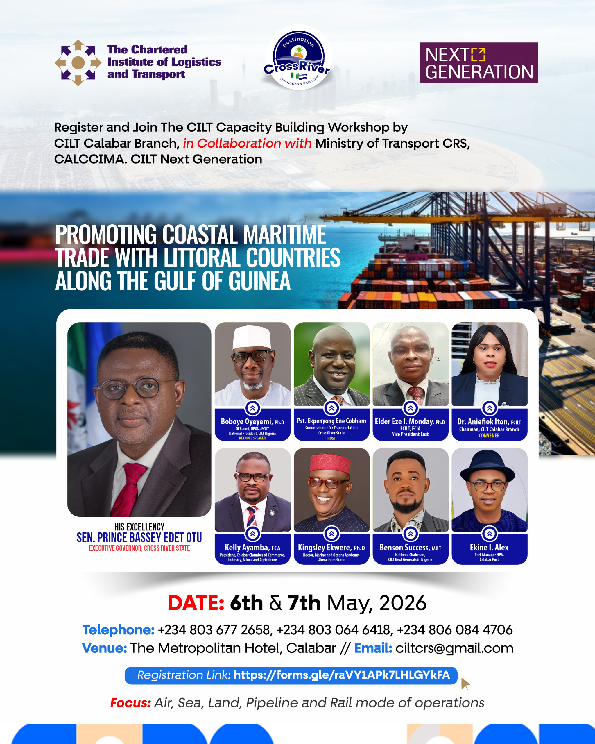 DRIVING AFRICA’S MARITIME FUTURE: CILT CALABAR HOSTS LANDMARK COASTAL TRADE WORKSHOP TODAY